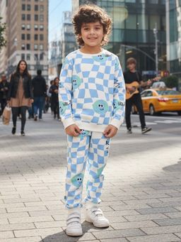 ANTHRILO - Globe Check Fleece Boys Sweatshirt with Joggers- Blue and White