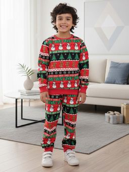 ANTHRILO - Christmas Printed Boys Fleece Sweatshirt with Joggers- Multi-Color