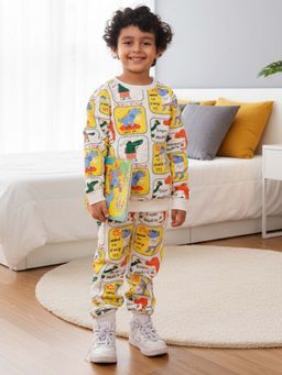 ANTHRILO - Dinosaur Stamp Fleece Boys Sweatshirt with Joggers- Multi-Color