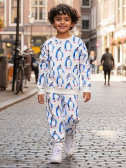 ANTHRILO - Penguin Fleece Boys Sweatshirt with Joggers- White