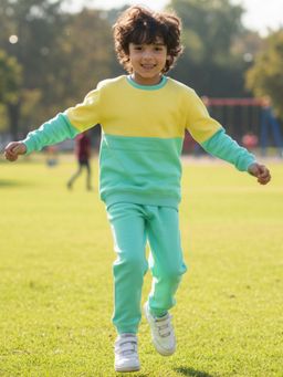 ANTHRILO - Boys Fleece Colorblock Sweatshirt with Joggers- Yellow and Green