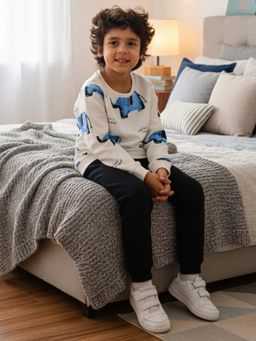 ANTHRILO - Boys Elephant Safari Printed Sweatshirt with Joggers- Off White and Black