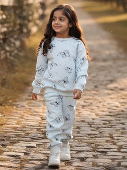 ANTHRILO - Butterfly Blue Fleece Girls Sweatshirt With Joggers