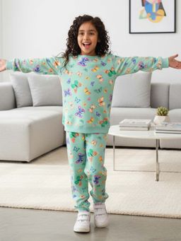 ANTHRILO - Butterfly Green Fleece Girls Sweatshirt With Joggers