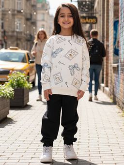 ANTHRILO - Bow Key Cat Girls Fleece Black Sweatshirt With Joggers