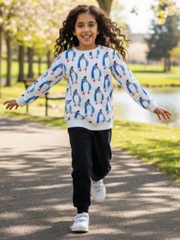 ANTHRILO - Penguin Fleece Girls Sweatshirt With Joggers