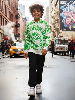 ANTHRILO - Green Swirl Fleece Hoodie Black Jogger Set