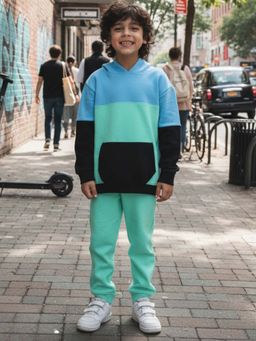 ANTHRILO - Sea green/Blue & Black Boys Hoodie With Jogger Set
