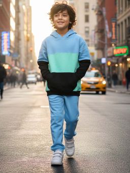 ANTHRILO - Sea green Blue Black Boys Hoodie Blue Jogger Set