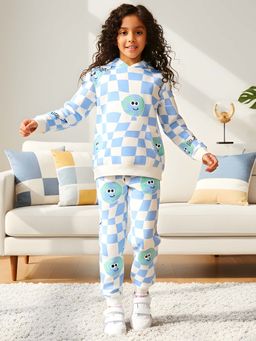 ANTHRILO - Globe Check Girls Fleece Hoodie Jogger Set - Blue