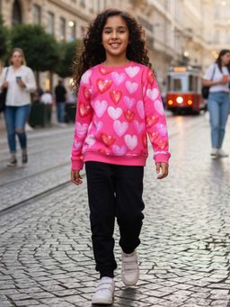 ANTHRILO - Heart Pink Fleece Sweatshirt With Jogger Set