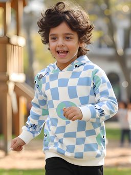 ANTHRILO - Globe Check Boys Fleece Hoodie - Blue