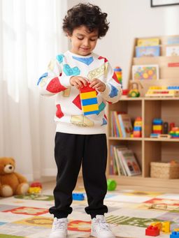 ANTHRILO - Off White Block Builder Black Fleece Sweatshirt and Joggers