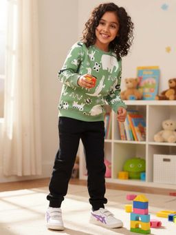 ANTHRILO - Animal Green Fleece Girls Sweatshirt and Joggers