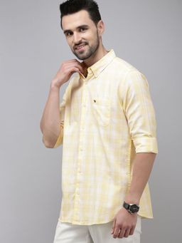 The Bear House - Men Yellow Slim Fit Tartan Checks Checked Casual Shirt