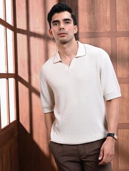 Andamen - Men White Casual Structured Cotton Relaxed Fit Polo T-Shirt