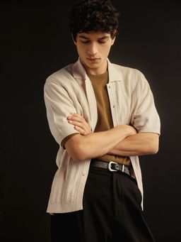 Andamen - Off White Men Casual Textured Cotton Relaxed Fit Shirt