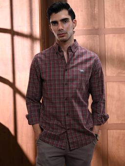 Andamen - Burgundy Men Semi Casual Melange Cotton Regular Fit Shirt