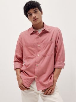 Andamen - Red Men Semi Casual Melange Cotton Regular Fit Overshirt