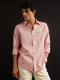 Andamen - Pink Men Semi Casual Melange Cotton Regular Fit Shirt