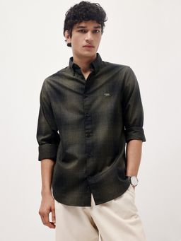 Andamen - Olive Men Semi Casual Melange Cotton Regular Fit Shirt
