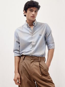 Andamen - Blue Men Semi Casual Melange Cotton Regular Fit Shirt