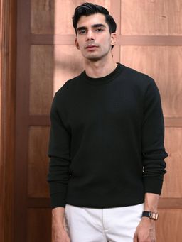 Andamen - Men Cotton Black Crew Neck Sweater