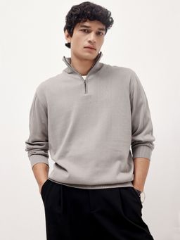 Andamen - Men Cotton Grey High Neck Sweater