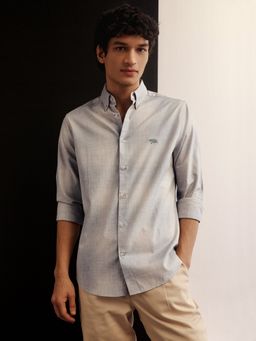 Andamen - Blue Men Semi Casual Melange Cotton Slim Fit Shirt