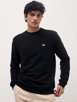 Andamen - Men's Casual Cotton Blend Regular Fit Black Sweatshirt