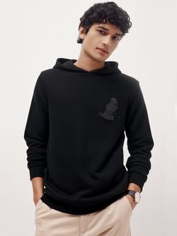 Andamen - Men's Casual Print Cotton Blend Regular Fit Black Hoodie