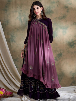 Miss Ethnik - Purple Embroidered Anarkali Set (Set of 2)