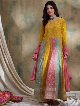 Miss Ethnik - Yellow Embroidered Anarkali (Set of 2)
