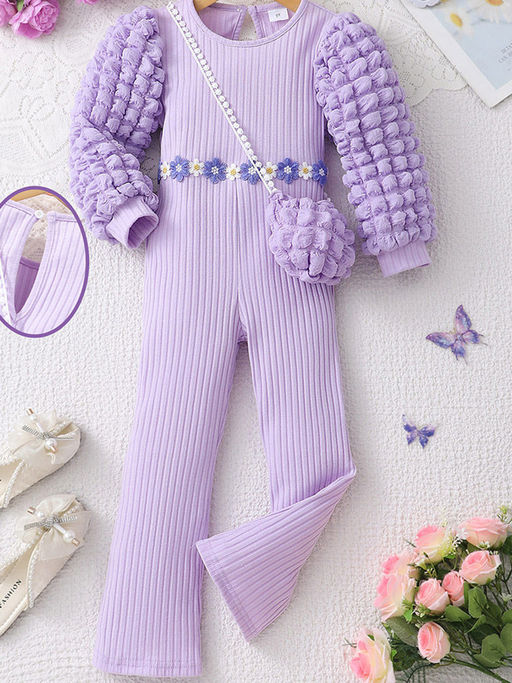 Buy Hopscotch Girls Lavender Floral Applique Bishop Sleeve