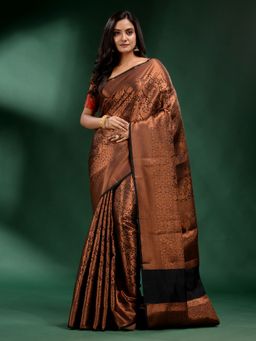 CHARUKRITI - Copper Pure Silk Handwoven Soft Saree with Unstitched Blouse
