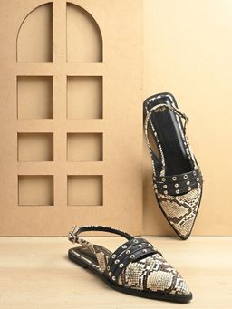 Styli - Women Studed Belt Detail Leopard Print Textured Pointed Toe Sandals