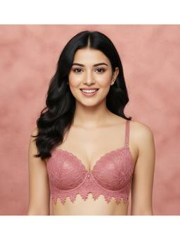 Shyaway - Dusty Pink Padded Wired Lacework Half Coverage Push-Up Fashion Bra