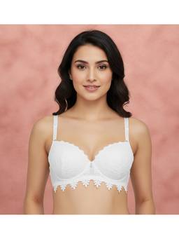 Shyaway - White Padded Wired Lacework Half Coverage Push-Up Fashion Bra