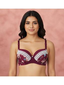 Shyaway - Cabernet Wine Padded Wine Lacework Half Coverage Push-Up Fashion Bra