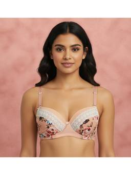 Shyaway - Peach Padded Wired Lacework Half Coverage Push-Up Fashion Bra