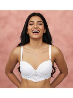 Shyaway - White Padded Wired Half Coverage Push-Up Fashion Bra