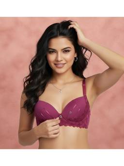 Shyaway - By Susie Magenta Padded Wired Lacework Sexy Half Coverage Push-Up Fashion Bra