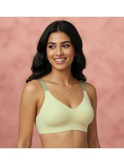 Shyaway - Asparagus Green Padded Wirefree Casual 3/4Th Coverage T-shirt Bra
