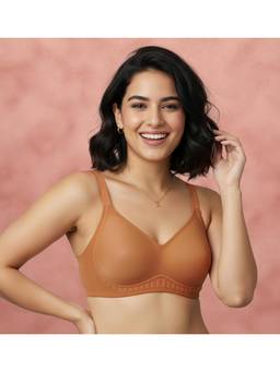Shyaway - Papaya Orange Padded Wirefree 3/4Th Coverage Everyday T-shirt Bra