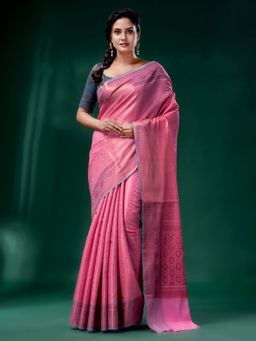 CHARUKRITI - Rouge Pink Blended Silk Brocade Handwoven Soft Saree with Unstitched Blouse