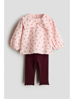H&M - Girls Pink 2-Piece Blouse And Leggings Set