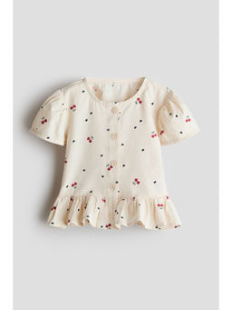 H&M - Girls Beige Short-Sleeved Cotton Blouse