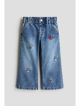 H&M - Girls Blue Motif-Detail Wide Leg Jeans