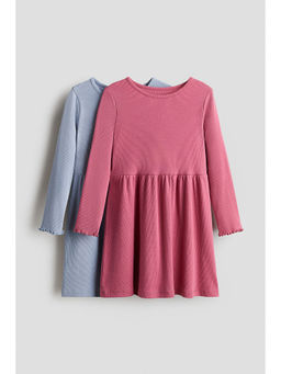 H&M - Girls Pink 2-Pack Ribbed Cotton Dresses