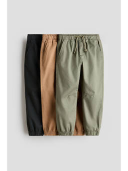 H&M - Boys Green 3-Pack Cotton Twill Joggers